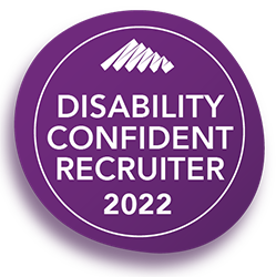 Badge marking Mission Australia as a Disability Confident 2022 Recruiter. This badge recognises the Mission Australia's commitment to removing barriers in recruitment and selection for people with disabilities