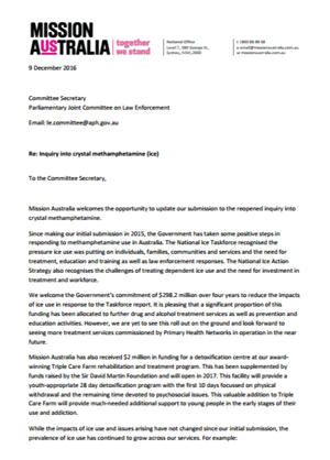 Screenshot of Inquiry into crystal methamphetamine (ice) Updated letter document