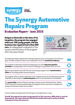 Screenshot of Synergy Automotive Repairs Program: Process Evaluation Report Summary