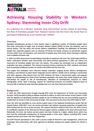 Screenshot of Summary of the evaluation report for the Inner City Drift Project