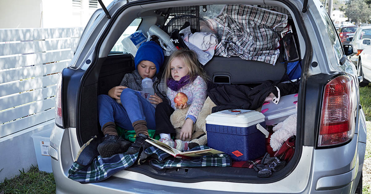 homeless kids living in a car