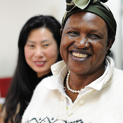 Two women smiling