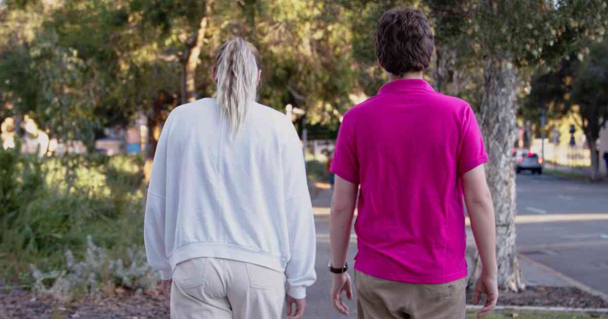 Olivia and Joe walking together