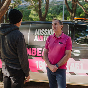 Mission Australia employees with his client