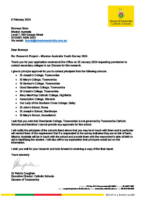 CEO Toowoomba Research approval letter