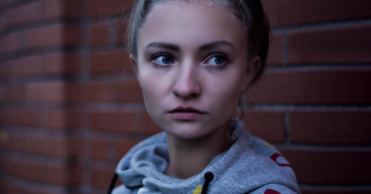 Homeless girl looking worried