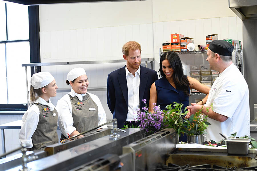 The Duke and Duchess having conversation with Charcoal Lane chef