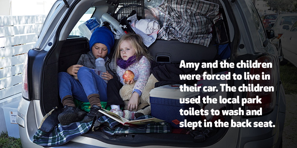 Amy and the children were forced to live in their car