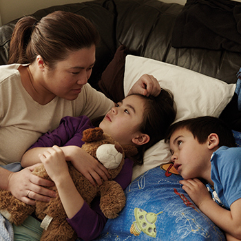 A family on a couch