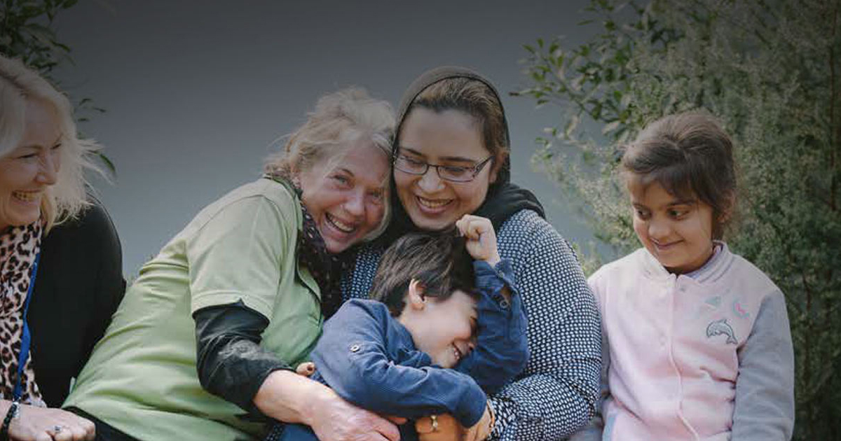 Family hugging