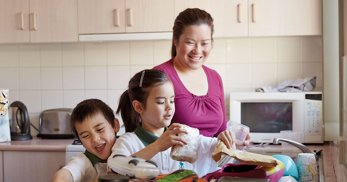 Family in kitchen