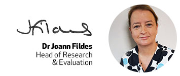 Joann Fildes image and signature, Head of Research & evaluation