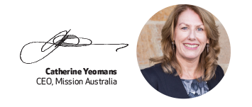 Catherine Yeomans image and signature, CEO Mission Australia