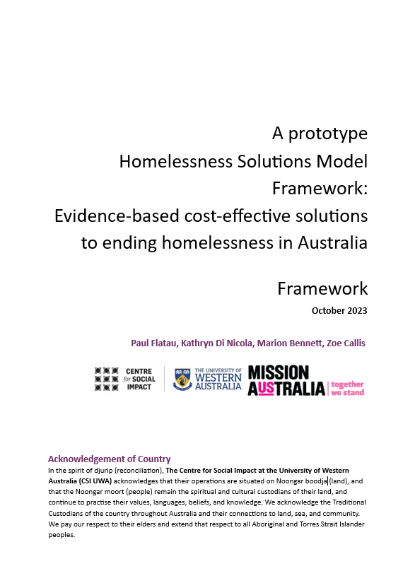 Prototype Homelessness Solutions Model Framework Cover