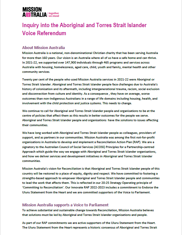 Inquiry into the Aboriginal and Torres Strait Islander Voice Referendum thumnail