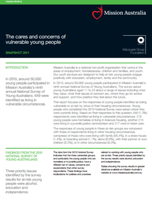 Screenshot of The cares and concerns of vulnerable young people - 2011 